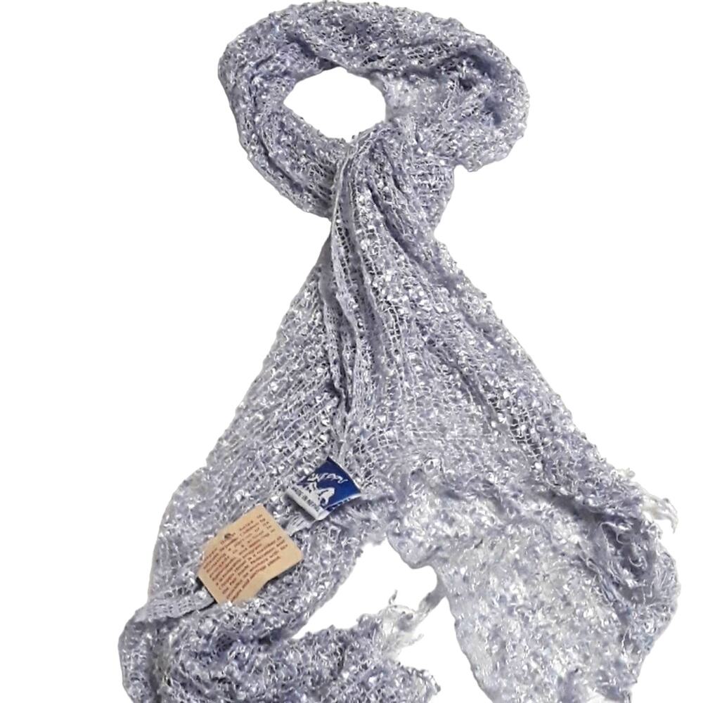 NWT Cheppu Himal Made in Napal Blue Ice Fringe Silver Metallic Threads Scarf